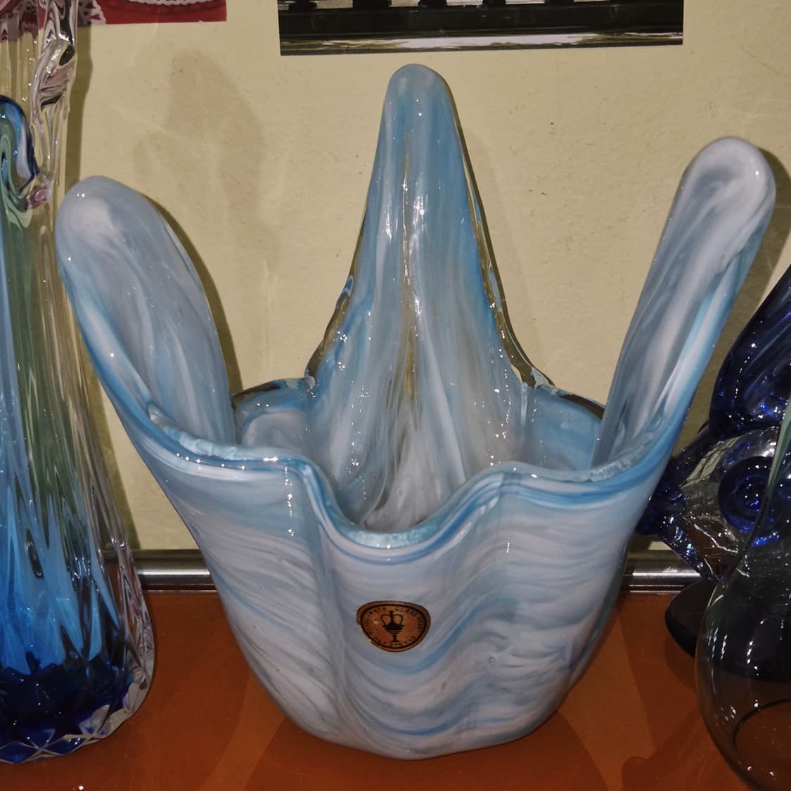 70s 이와타 핸드블로운 아쿠아 마블 산호 꽃병 상품이미지5