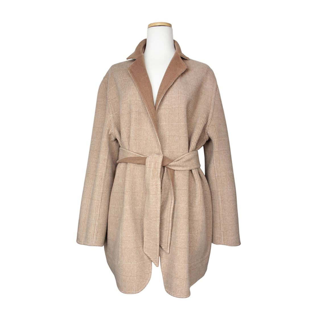 막스마라 베이지 카멜 체크 양면 벨티드 하프코트 66 상품이미지1