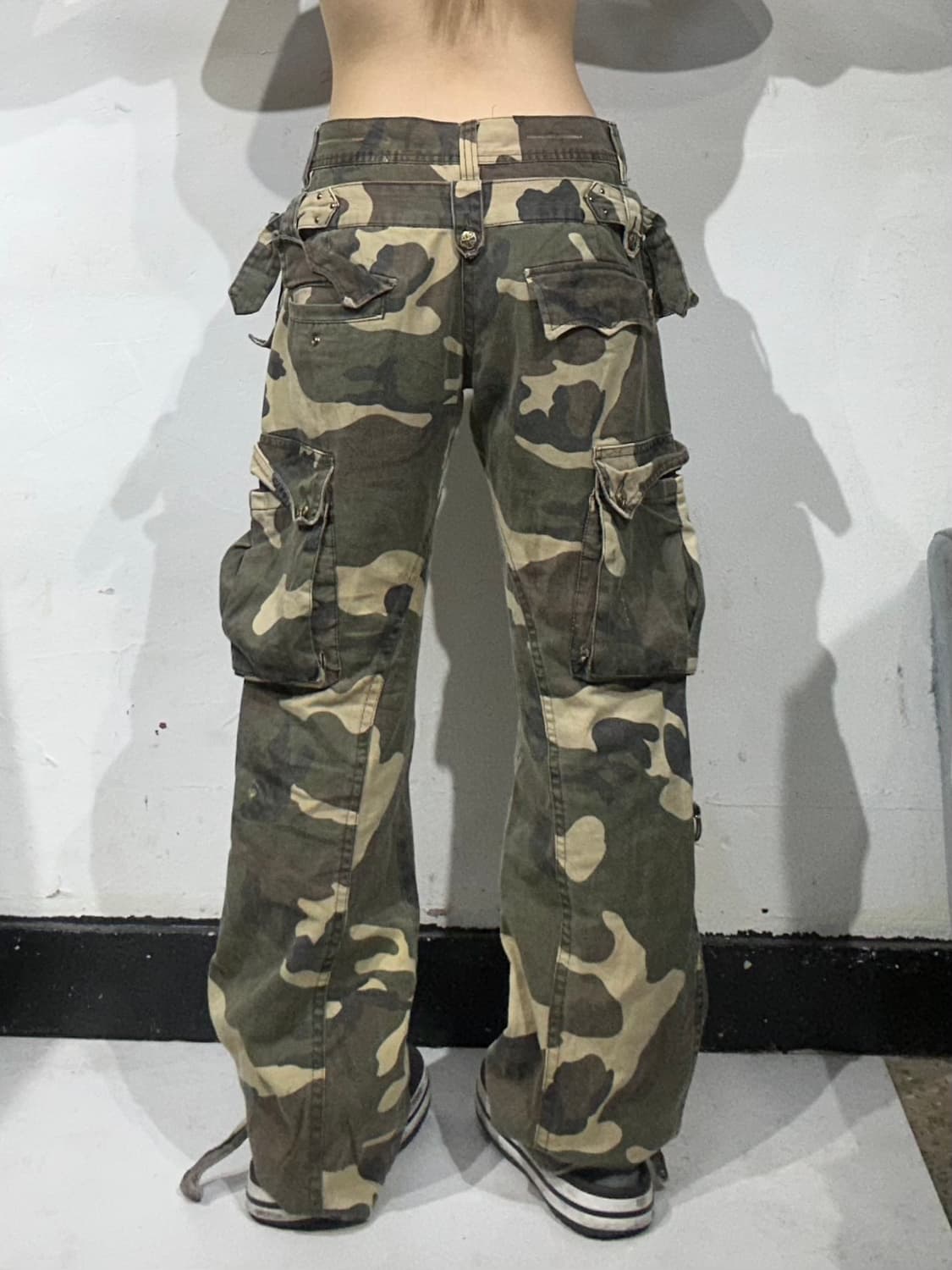 일본 빈티지 카키 카모 부츠컷 와이드 카고 팬츠  상품이미지3