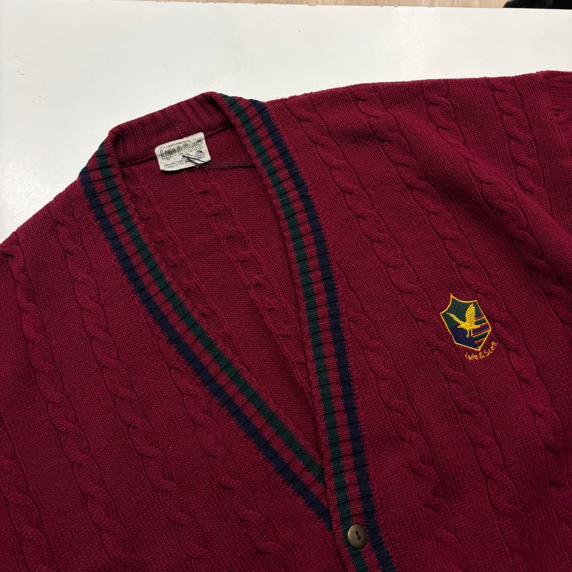 [L] 라일앤스코트 꽈배기 램스울 니트 가디건 레드 C597 상품이미지3