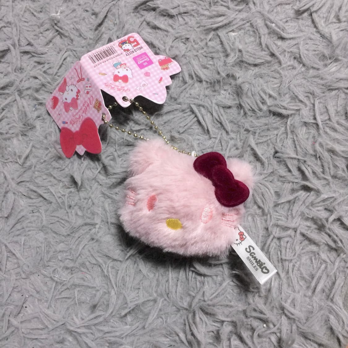 고전 희귀템 산리오 정품 핑크 헬로키티 얼굴 마스코트 퍼 키링 상품이미지2