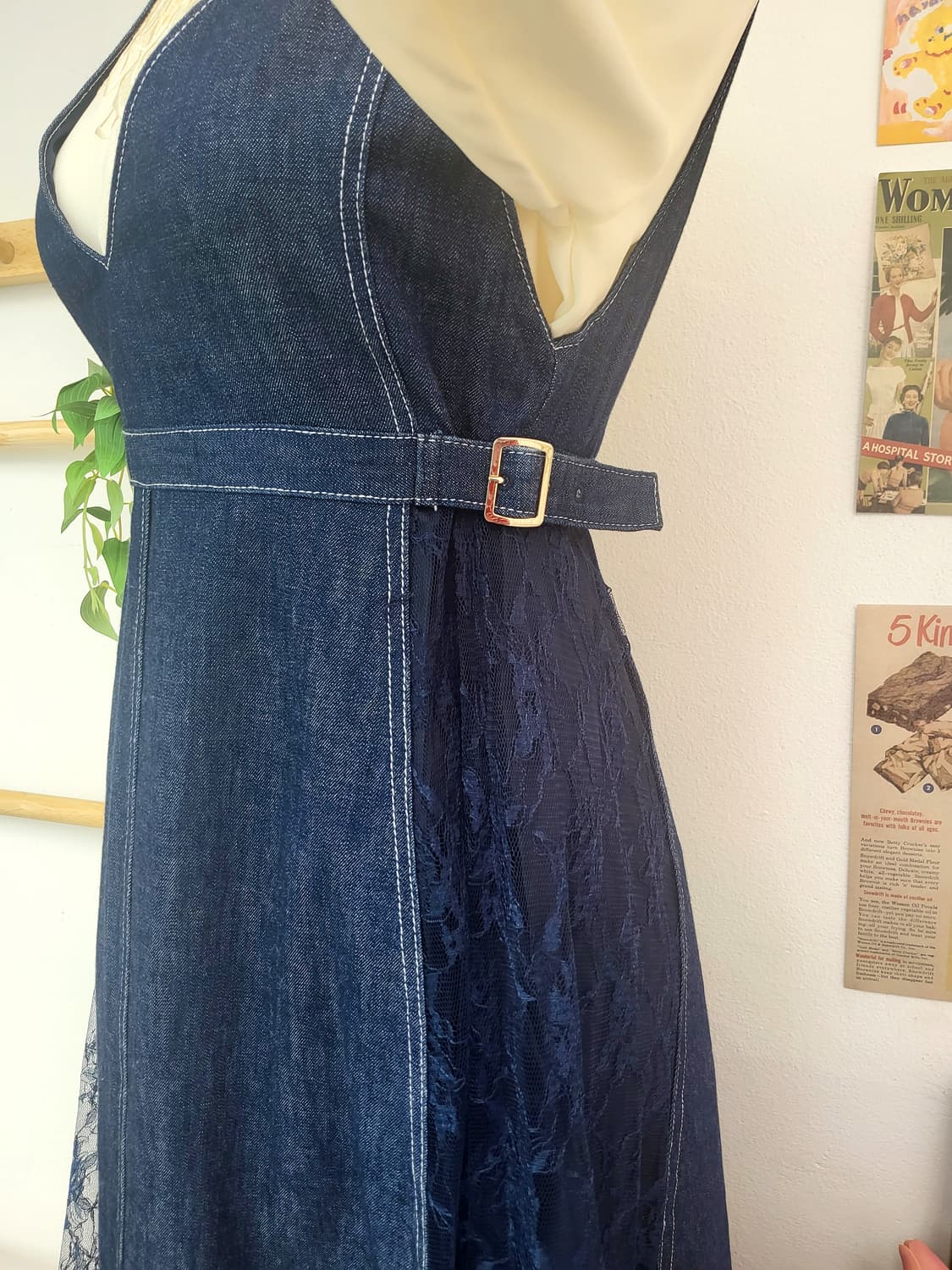 레이스 데님 멜빵 롱스커트 상품이미지8