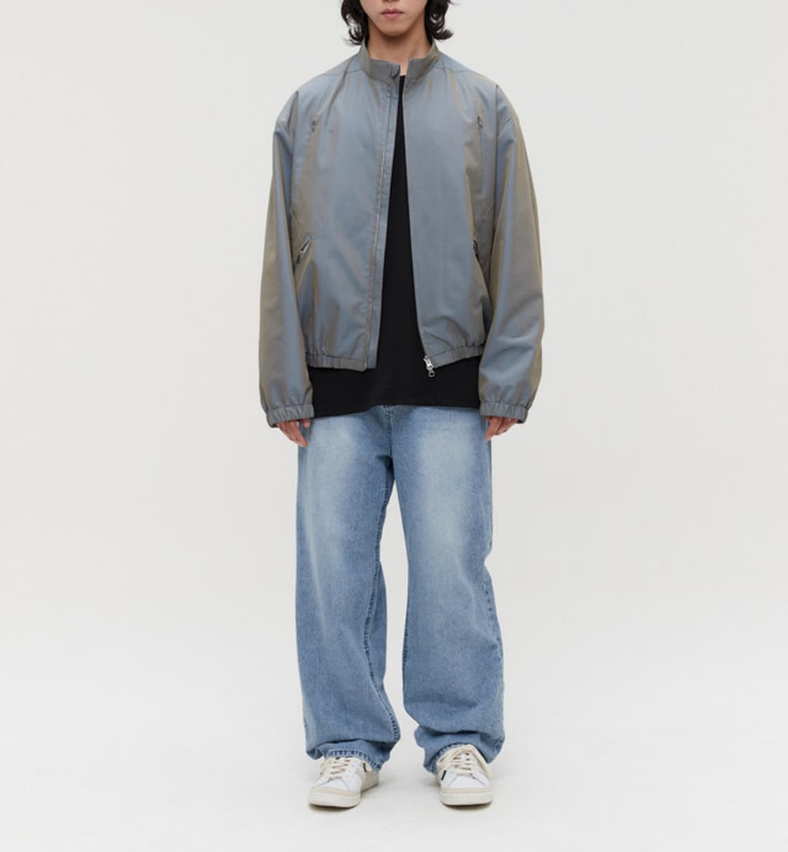 [새상품] 르마드 투톤 로우컷 밴딩 숏 자켓 그레이쉬 블루 상품이미지3