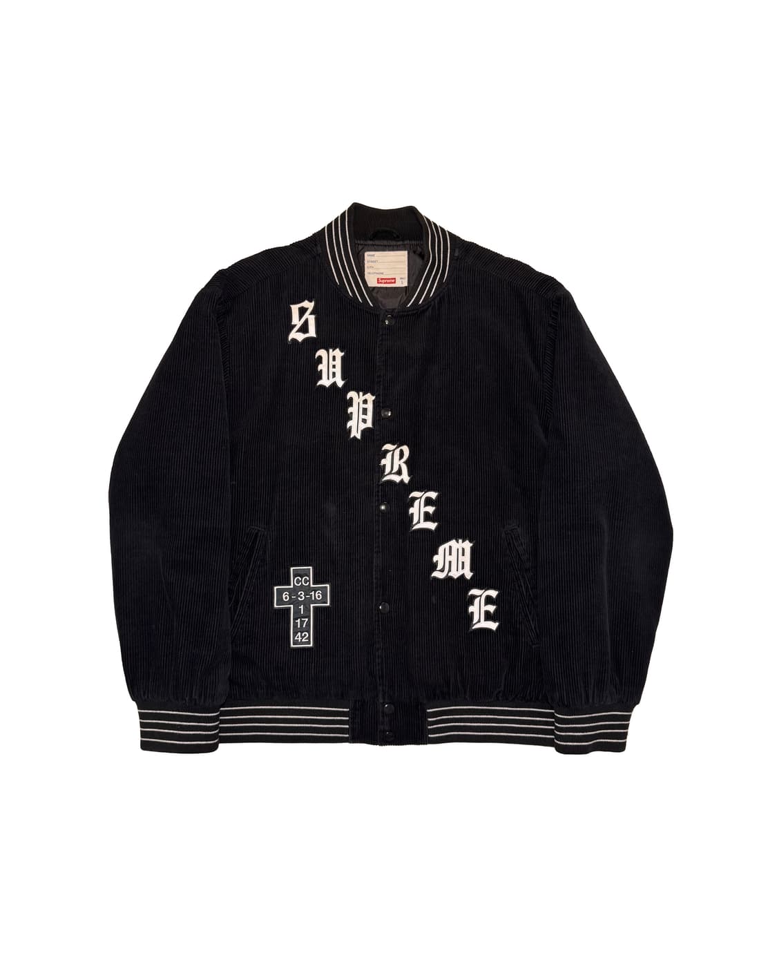 슈프림 올드 잉글리쉬 코듀로이 바시티 자켓 상품이미지1