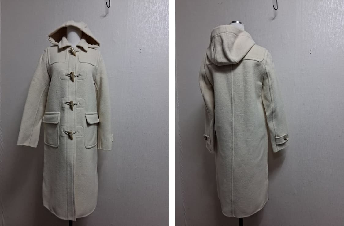 Diwali 아이보리 모직 더플롱코트 도끼단추 뿔단추 여성 44 XS
 상품이미지3