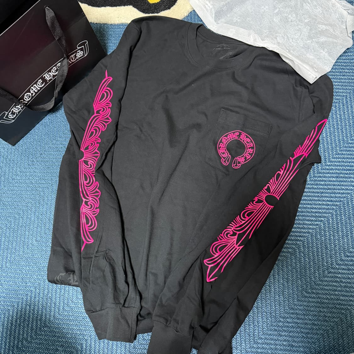 [L]크롬하츠 홀스슈 플로랄 롱슬리브 블랙핑크 상품이미지1