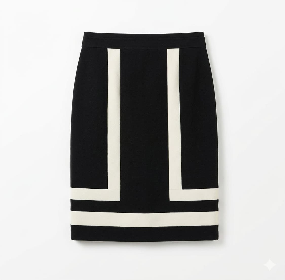 JJ지고트 블랙 배색 H라인 미디 스커트 55 | 하객룩 출근룩 상품이미지1