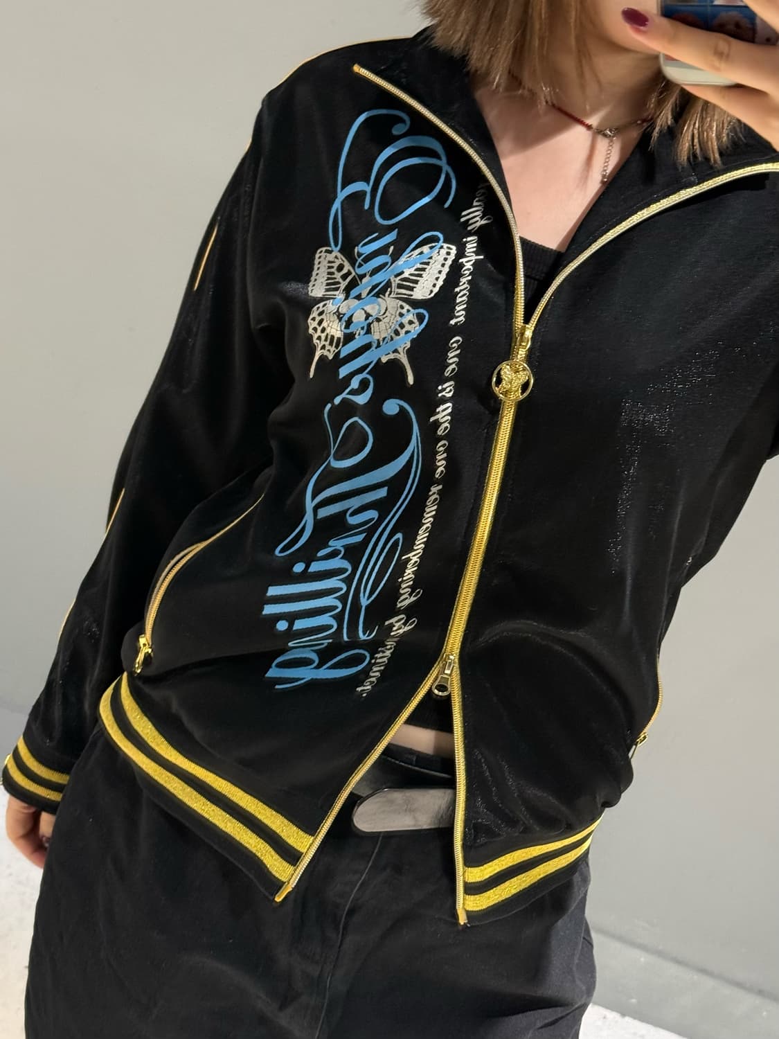 skull & butterfly printing 2-way zip-up 상품이미지3