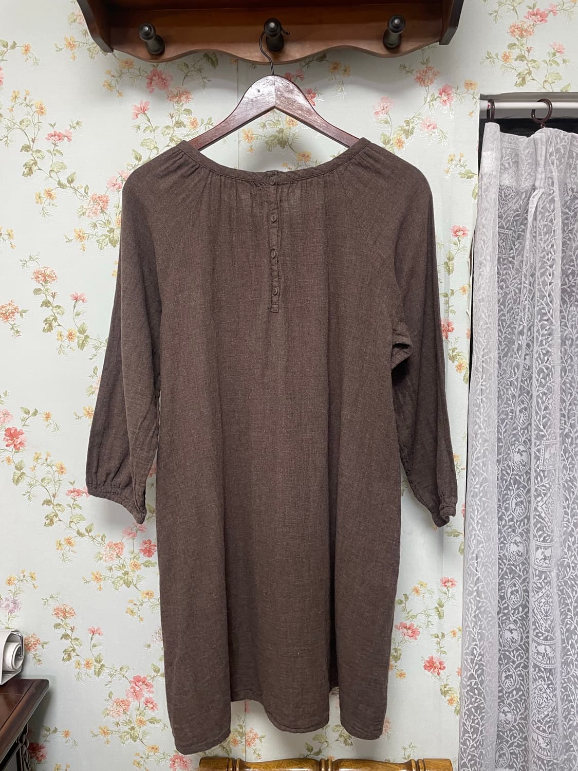 브라운 칠부 린넨 롱 상의 상품이미지2