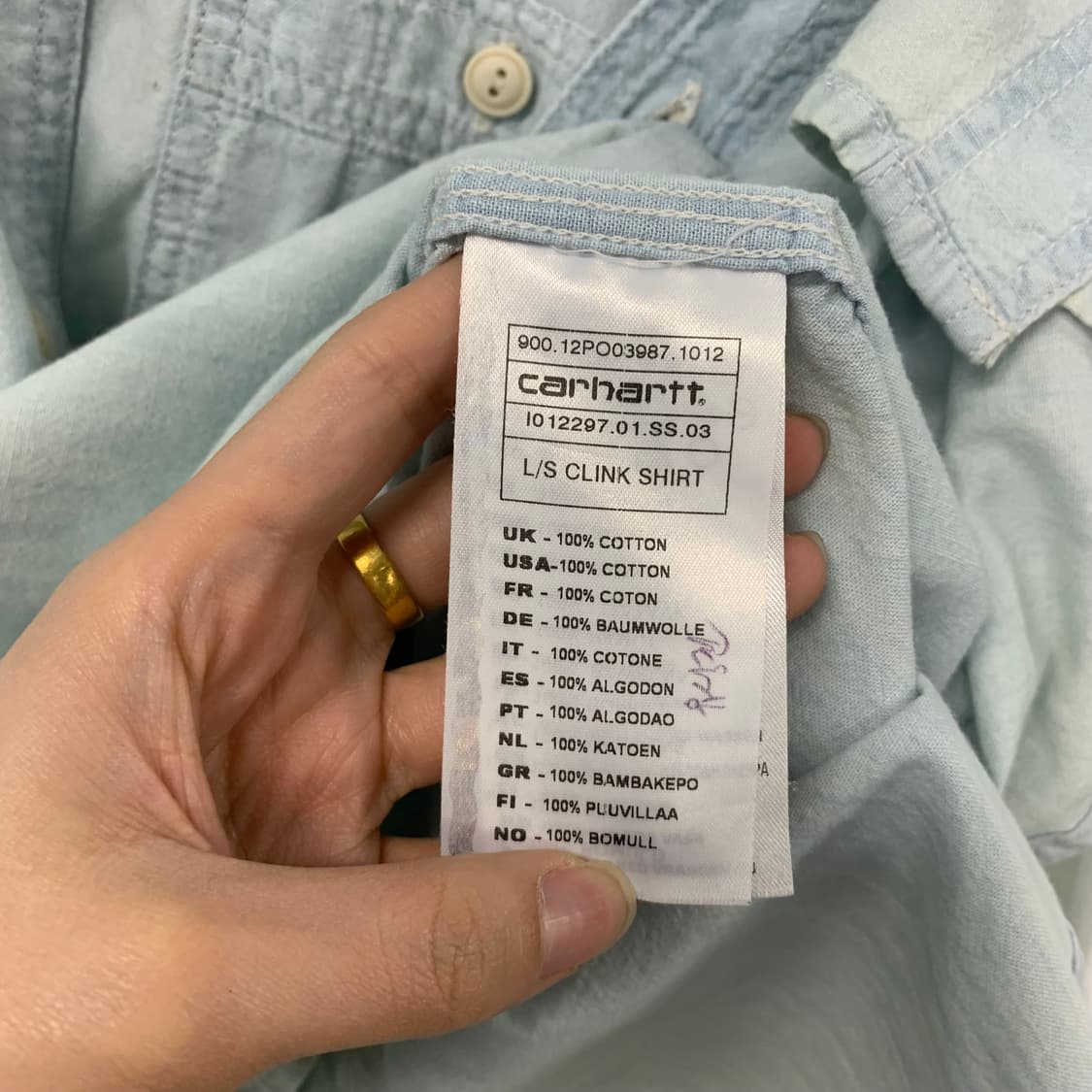 칼하트 포켓 연청 워싱 데님 셔츠 상품이미지4