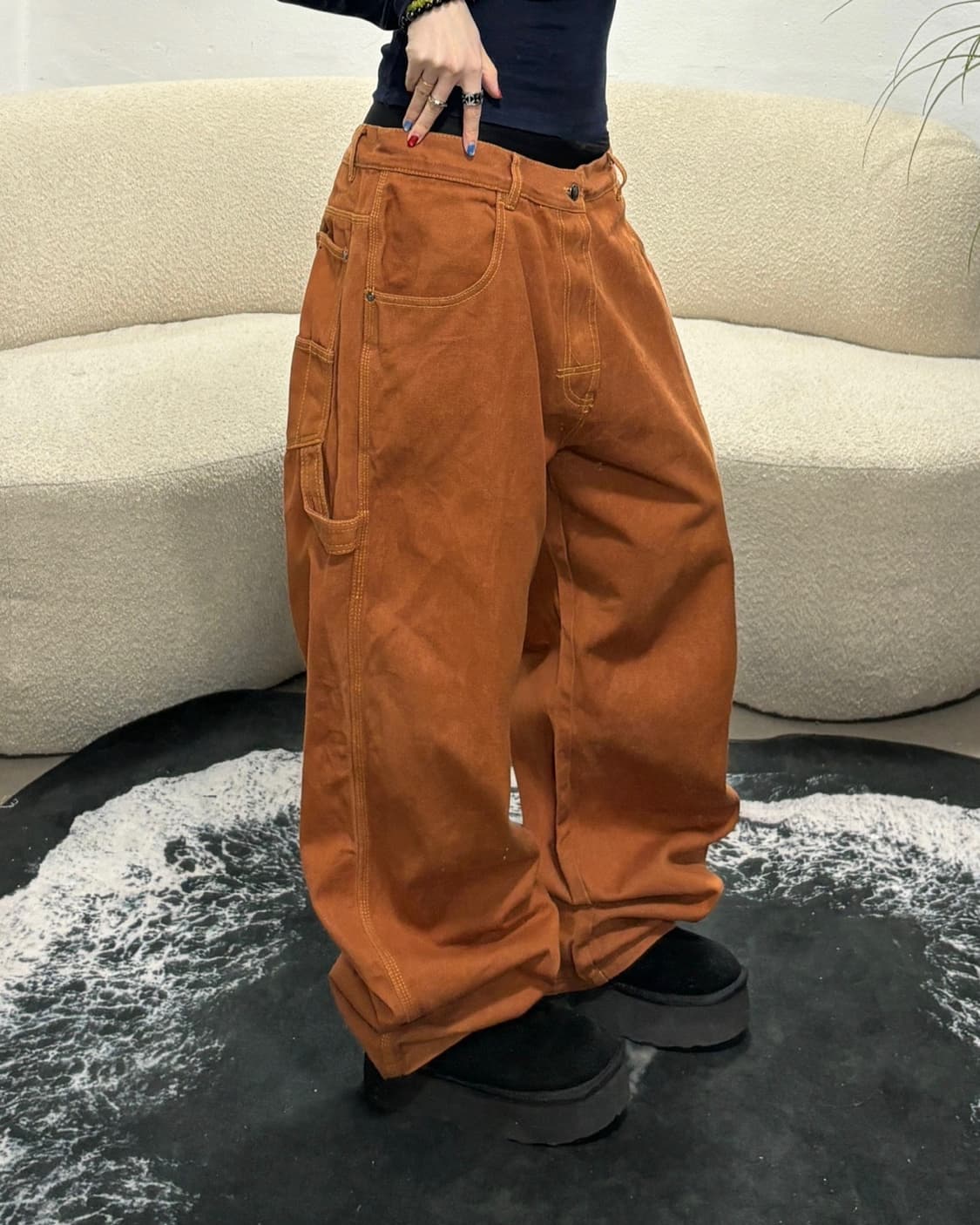 90s 빈티지 올드스쿨 브라운 와이드 워크 팬츠 상품이미지1