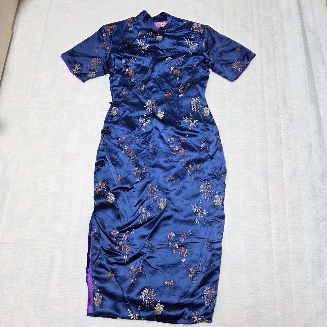 중국빈티지)블루 자수 치파오 롱원피스 상품이미지1