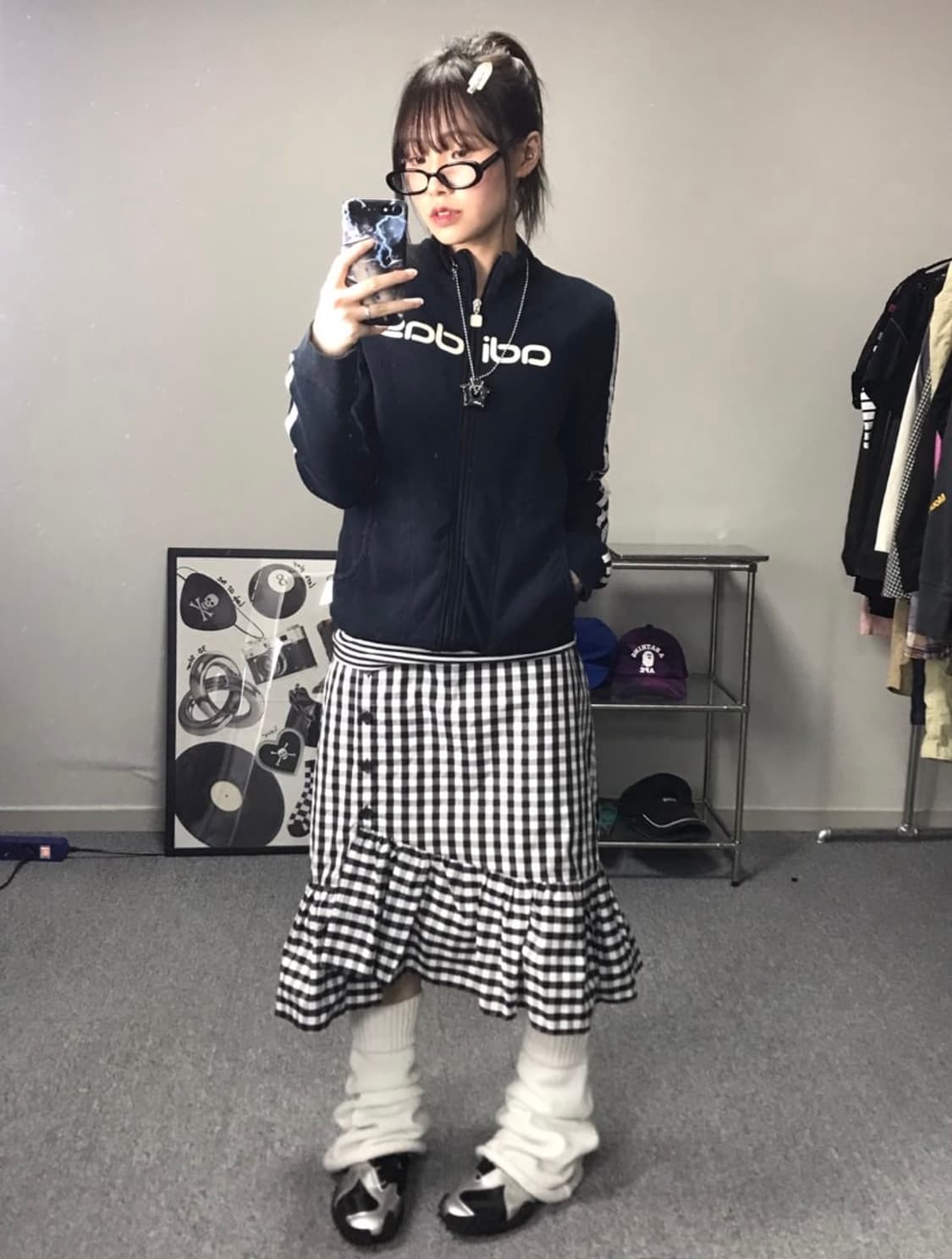 일본빈티지 체크 머메이드 미디 스커트 모래하우스 김아홉 블랙업 히피디피 상품이미지2