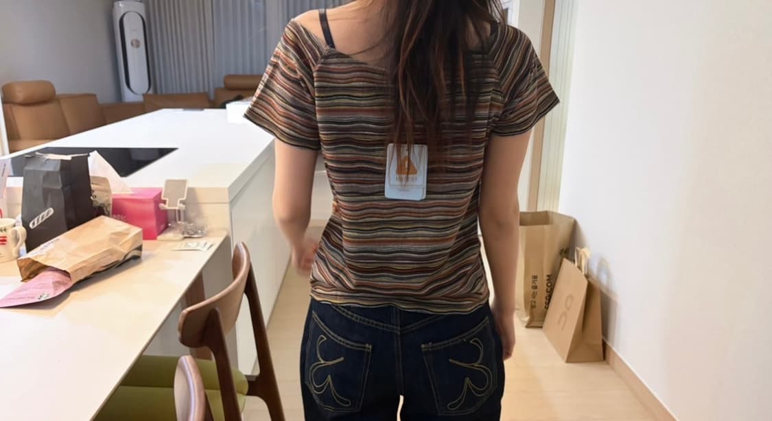 Coyseio stripe knit t-shirt brown 상품이미지3