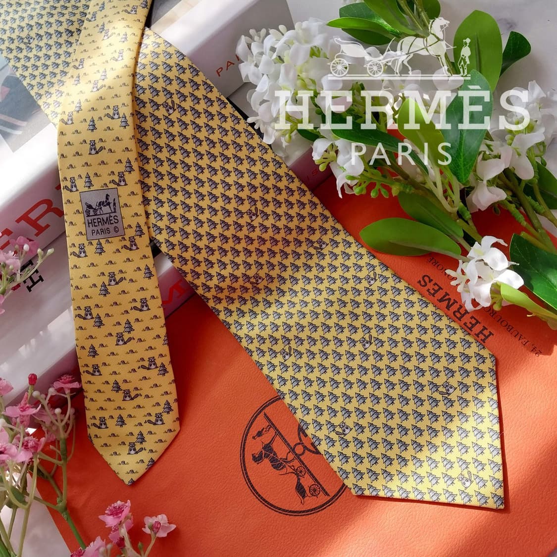 에르메스 실크 숲속 패턴 넥타이 9.5cm A~A+등급 K2263
 상품이미지1