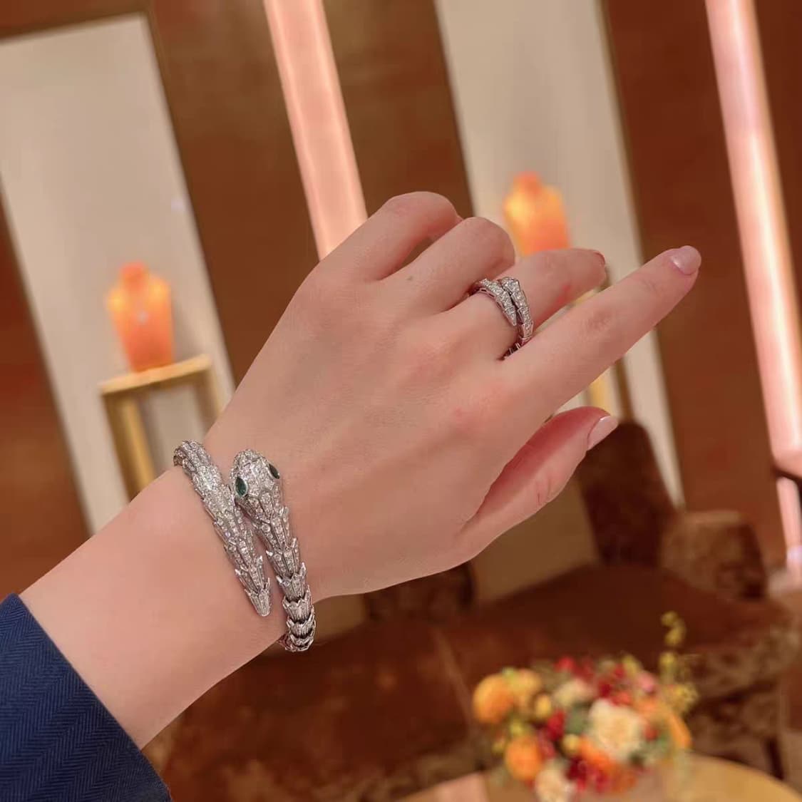 Oceanora S925 실버 풀다이아 스네이크 브레이슬릿 에메랄드 아이 상품이미지1