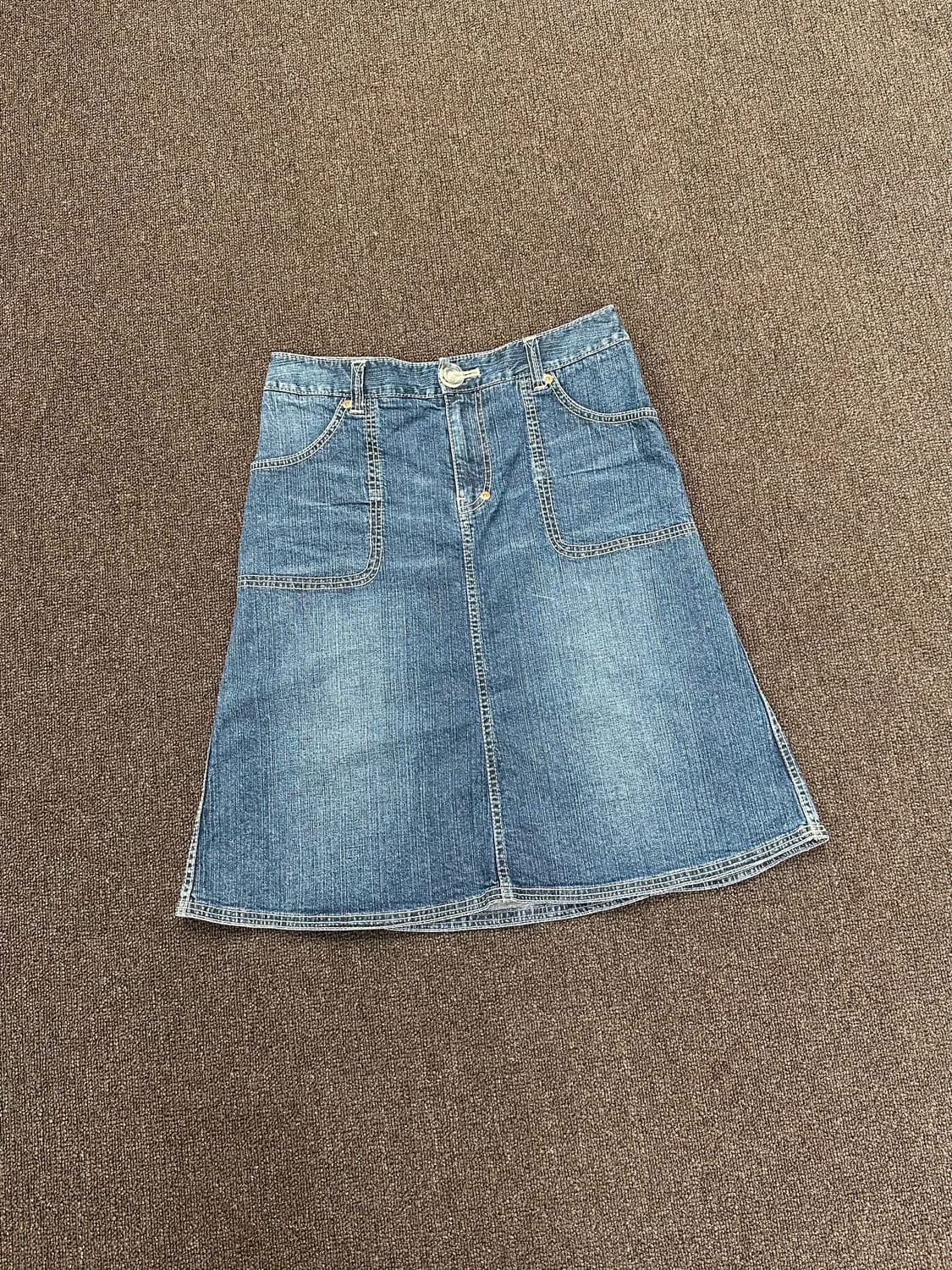 2)Japanese vintage 스티치 데님 미디 스커트 상품이미지1