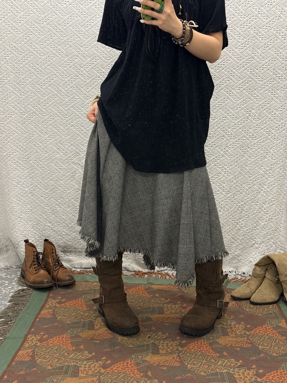 빈티지 모직 헤링본 에스닉 태슬 언발 롱스커트 K0084 상품이미지1