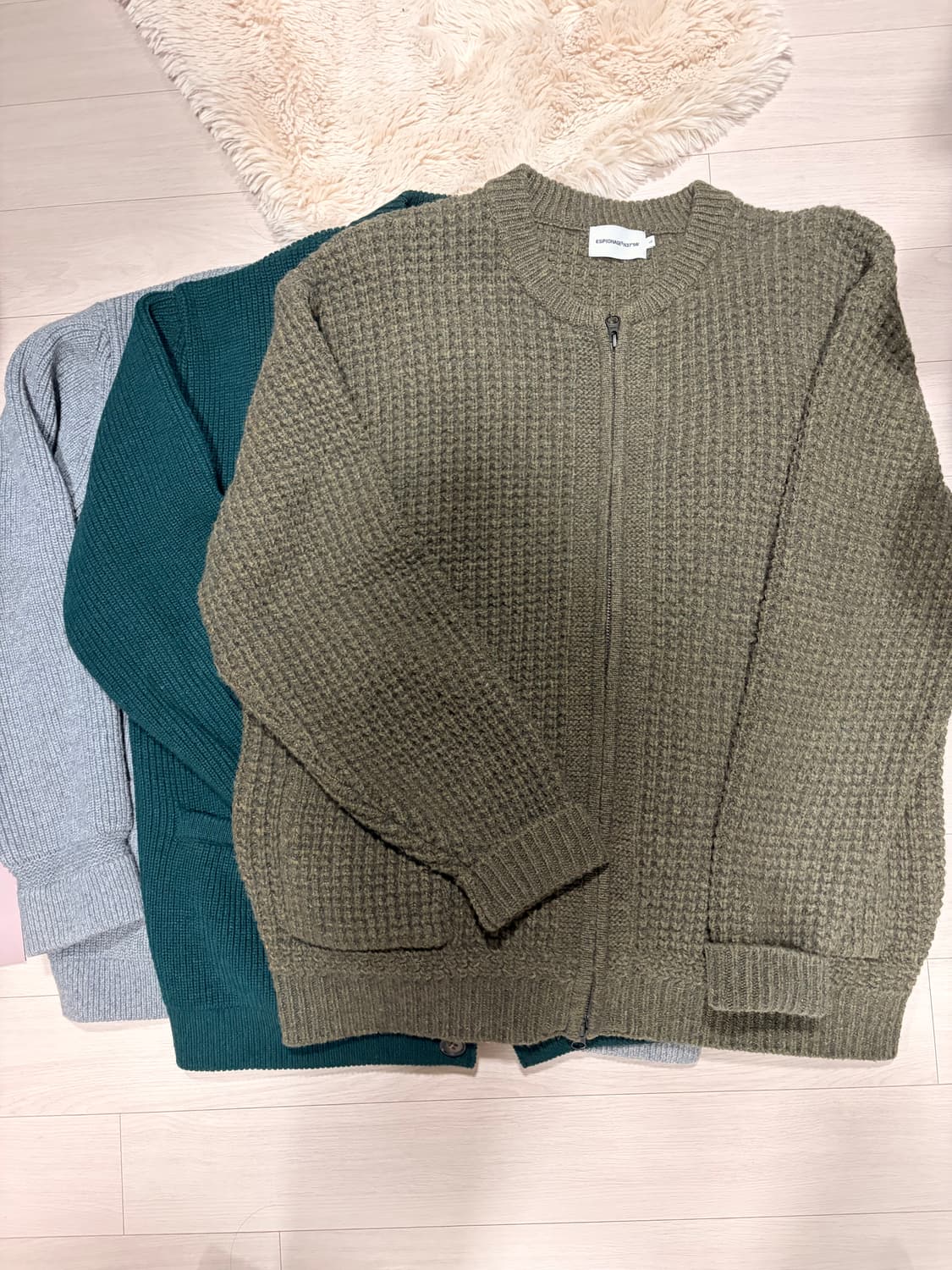 에스피오나지 밀러 가디건 L 그레이 포레스트그린 와플 집업 올리브 상품이미지1