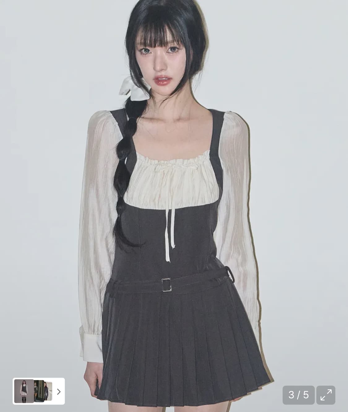 일리고 프레피 리본 플리츠 원피스 차콜 상품이미지2