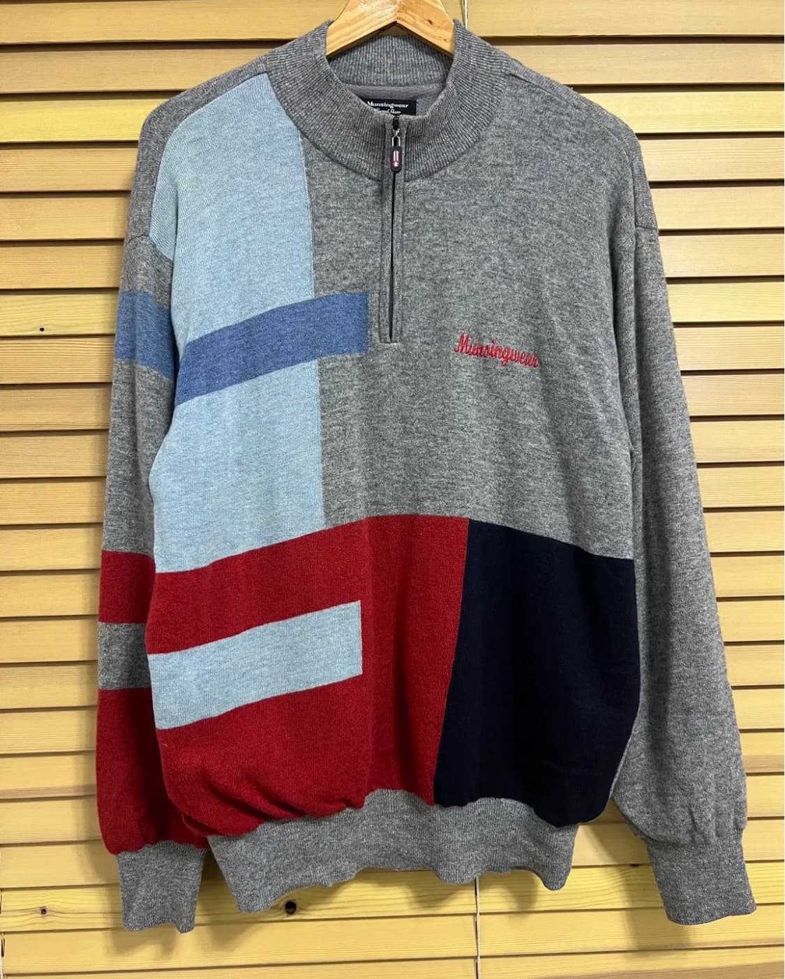 먼싱웨어 남성 그레이 울캐시미어 반집업방풍니트 LL 상품이미지2