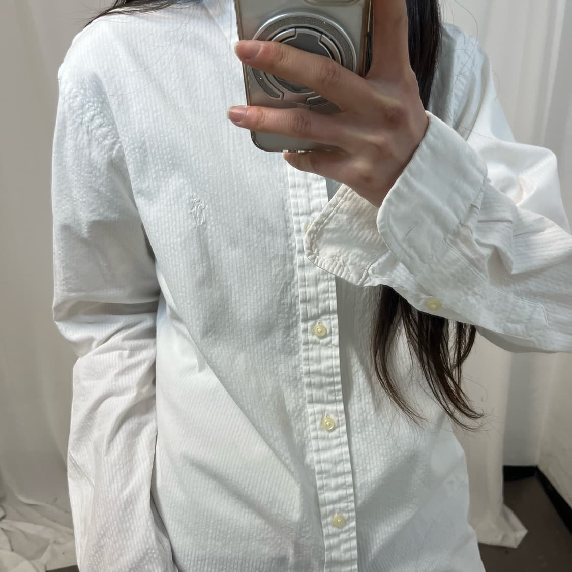 Polo white seersucker stripe shirt 상품이미지3