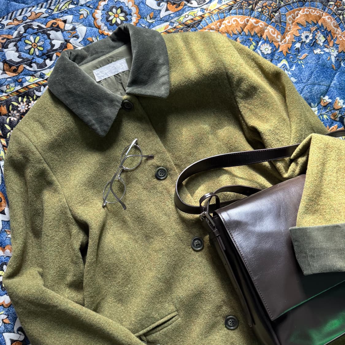 Japan made 미드 센츄리 클래식 모스 그린 울 버튼 코트 자켓 상품이미지3