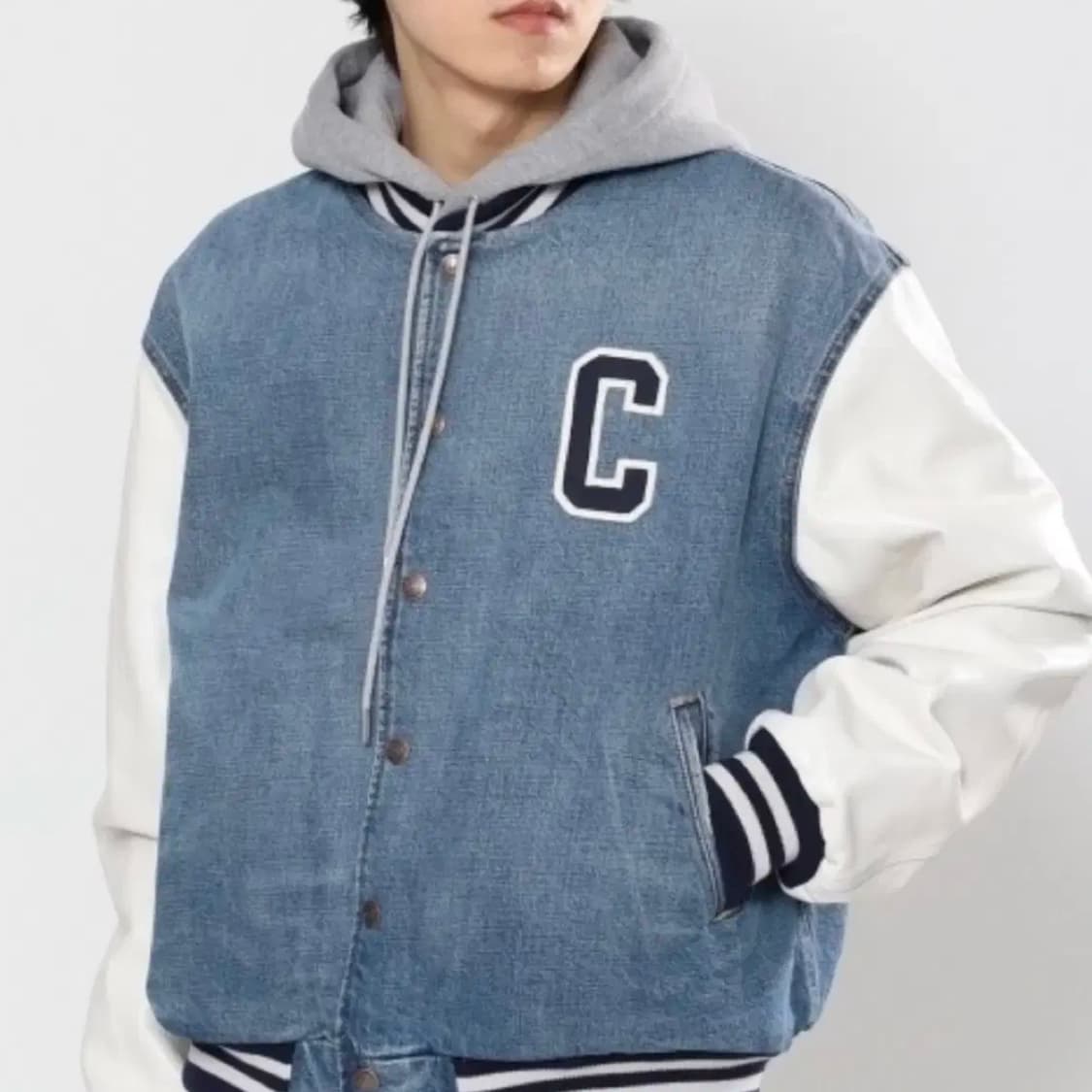 [S급/L] 24SS 셀린느 연청 데님 테디 후드 바시티 자켓 상품이미지8