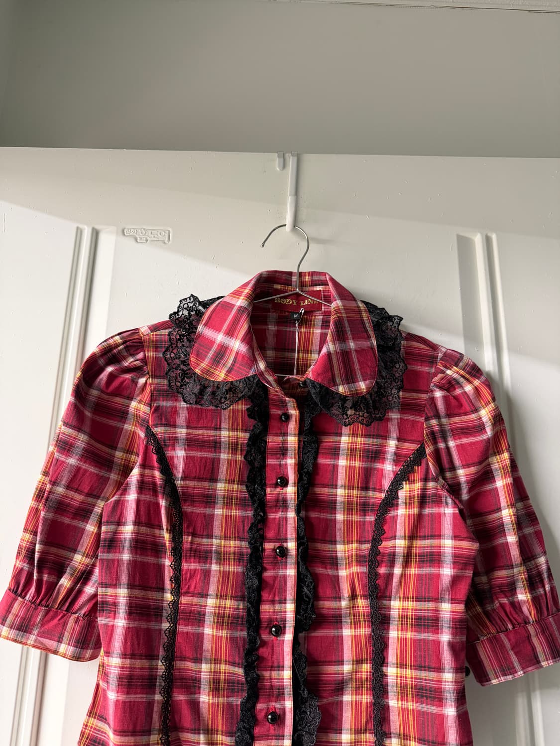 일본빈티지 그런지 체크레이스 블라우스 상품이미지5