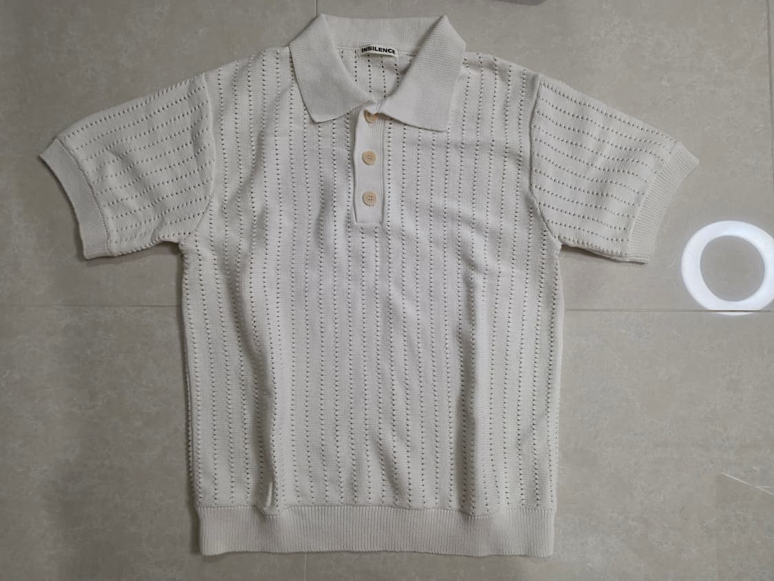 인사일런스 펀칭 코튼 반팔 니트(크림) 상품이미지1