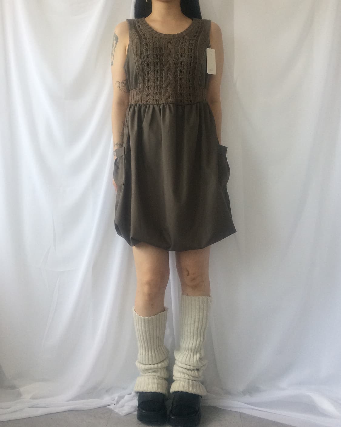 Cable knitted point sleeveless onepiece 상품이미지6