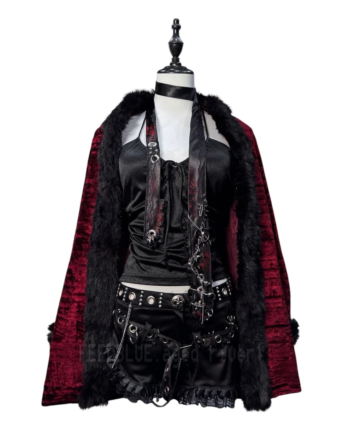 Genuine Rabbit Fur Trim Velvet Coat 상품이미지7