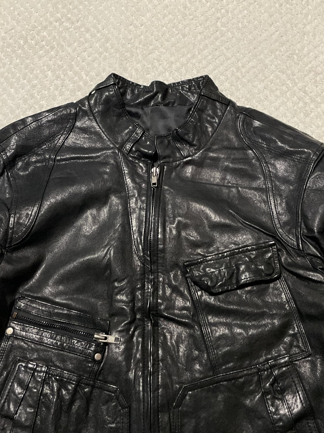 광희시장 웨스턴 무드 램스킨 양가죽 절개 포켓 레더 자켓 상품이미지3