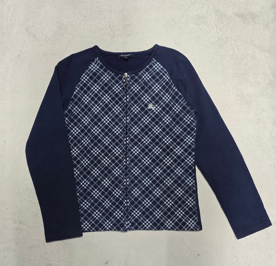 버버리 체크 패턴 집업 가디건 네이비 M 상품이미지2