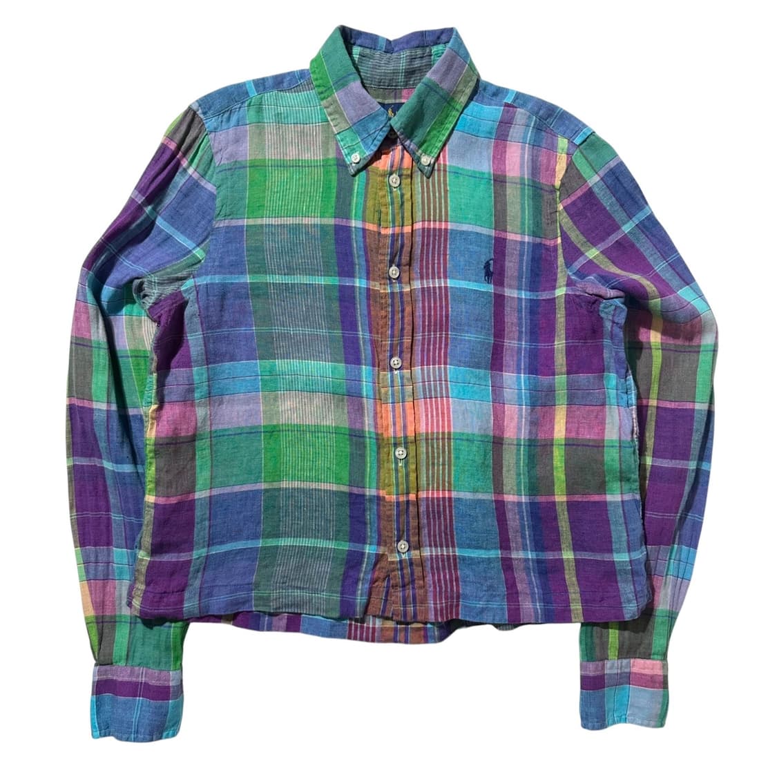 폴로 랄프로렌 린넨 크롭 체크 셔츠 상품이미지1