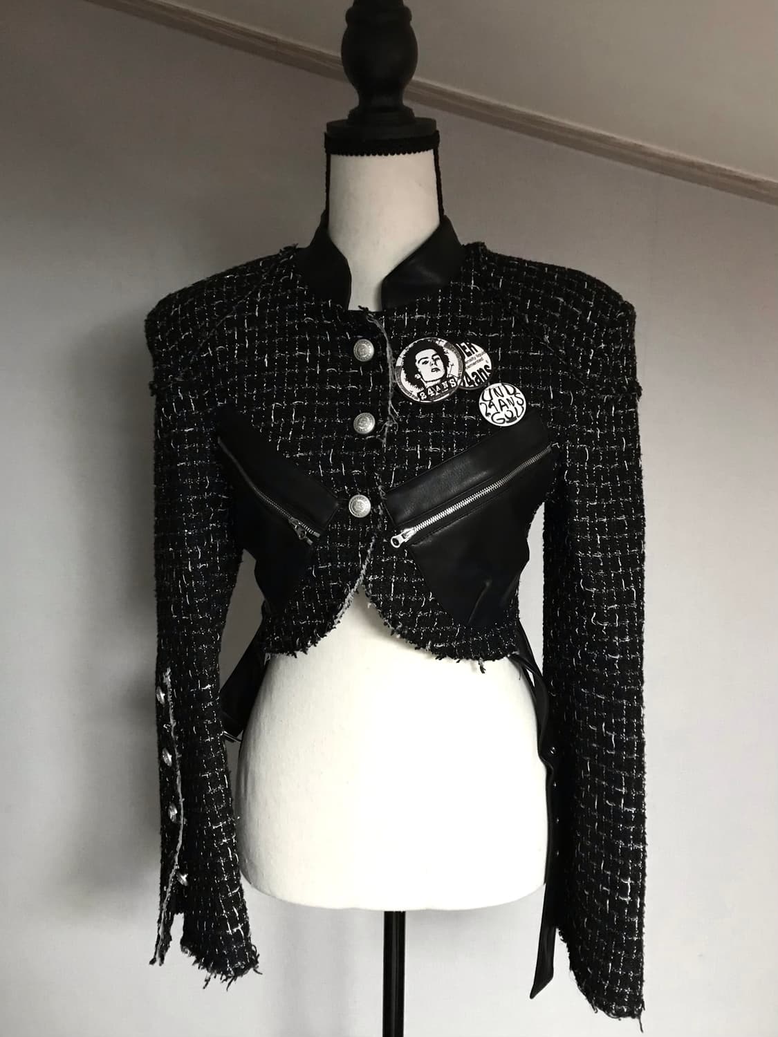 24ans Tweed Leather Mixed Jacket 상품이미지1