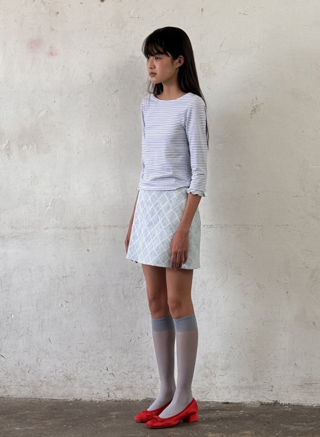 호쿠스포쿠스 슬리브 러플 스트라이프 티 상품이미지3