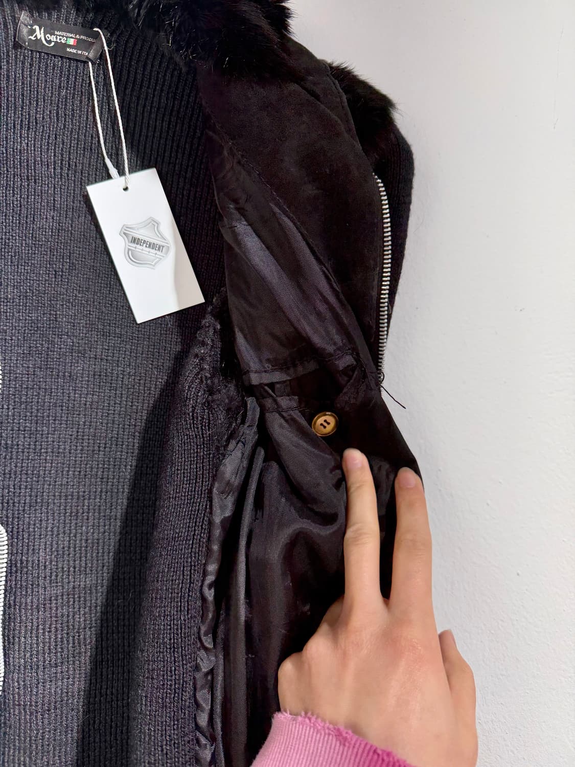 70s 이태리 메이드 퍼&레더 믹스드 니트 집업 상품이미지4