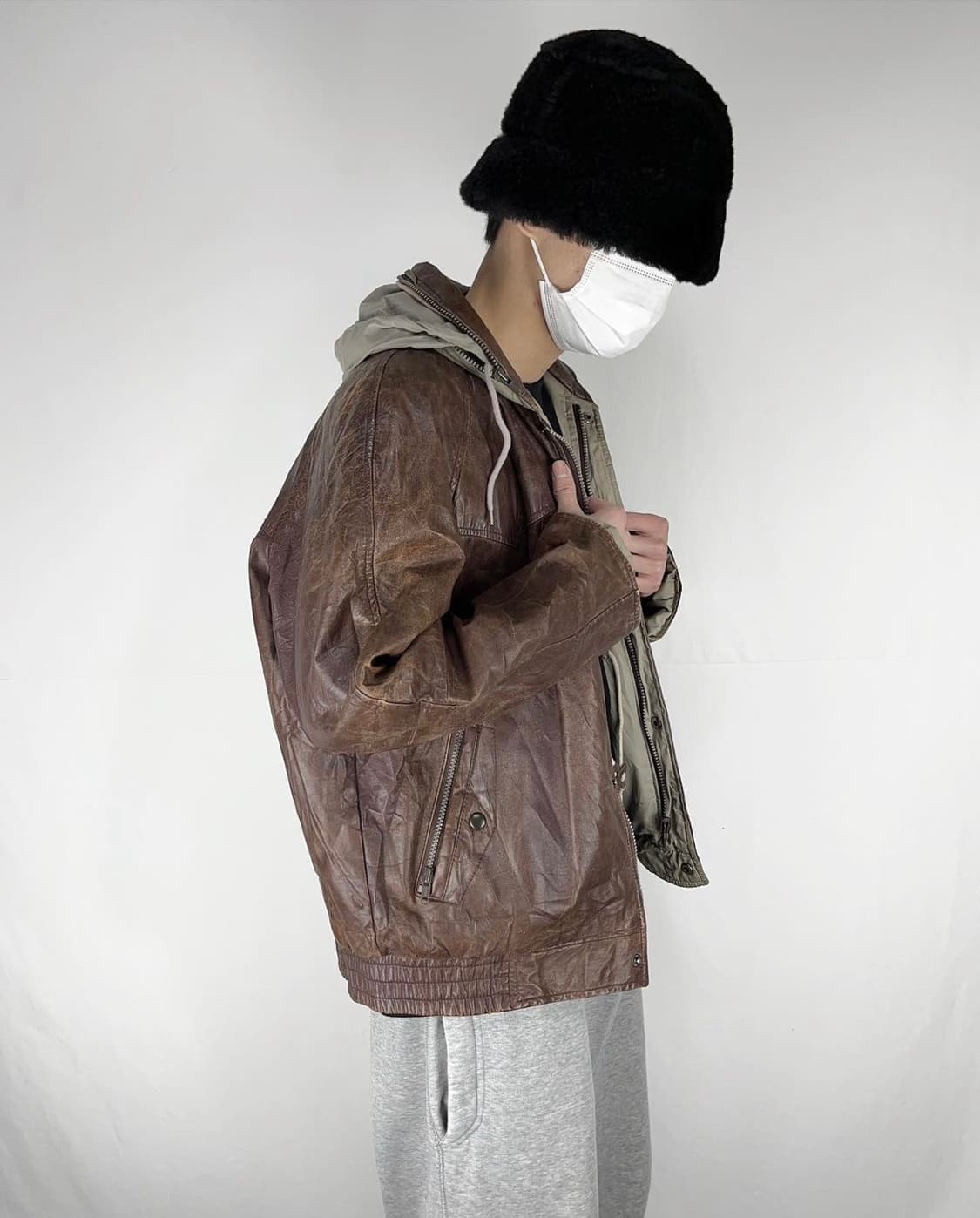 리버시블 후드 가죽자켓 상품이미지1