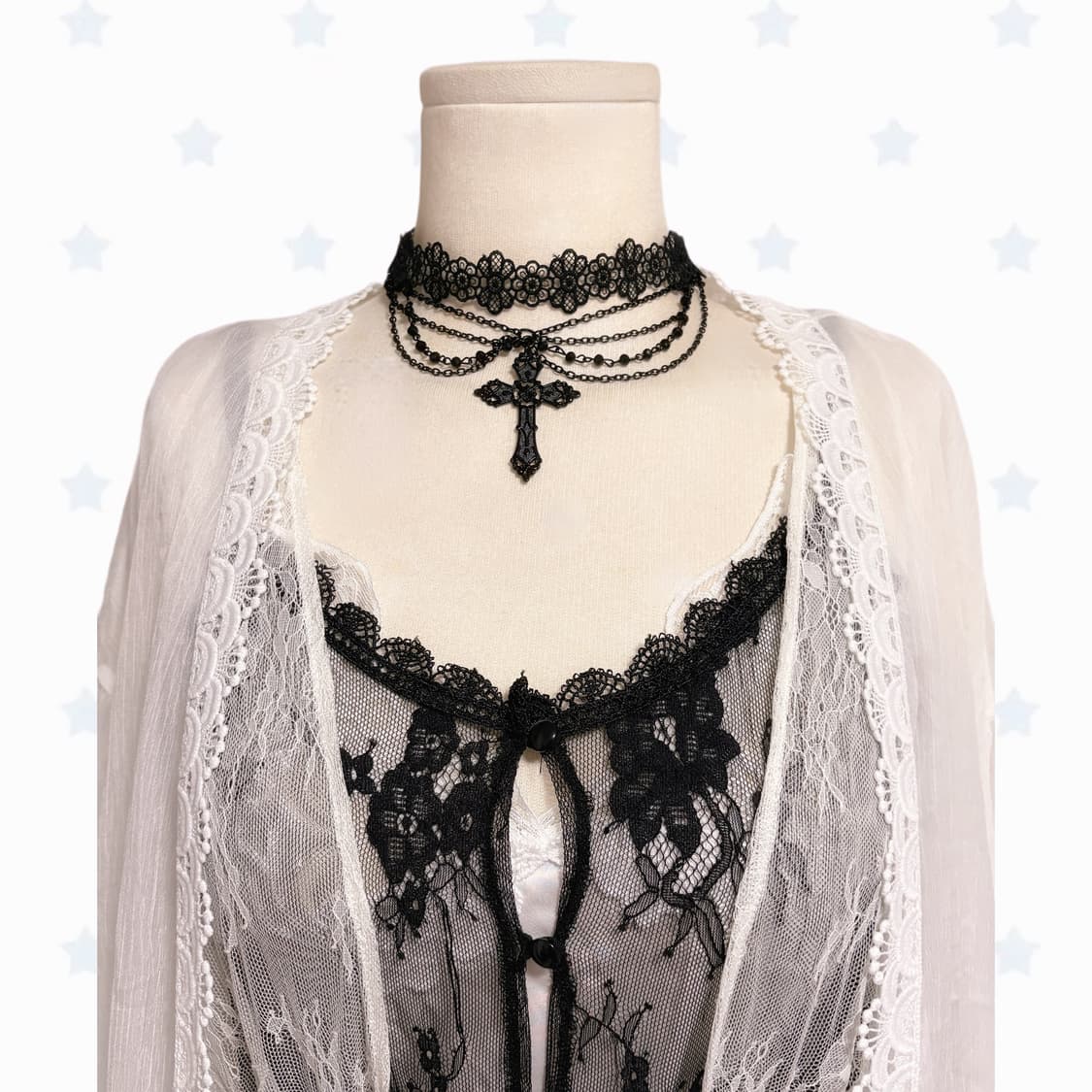 빈티지크루 쿠앤크 생화이트 블랙 페어리 을지로 엑시즈팜 레이어드 코디 상품이미지2