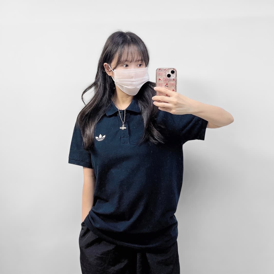 아디다스 불꽃 자수 로고 카라 반팔티 블랙 상품이미지1