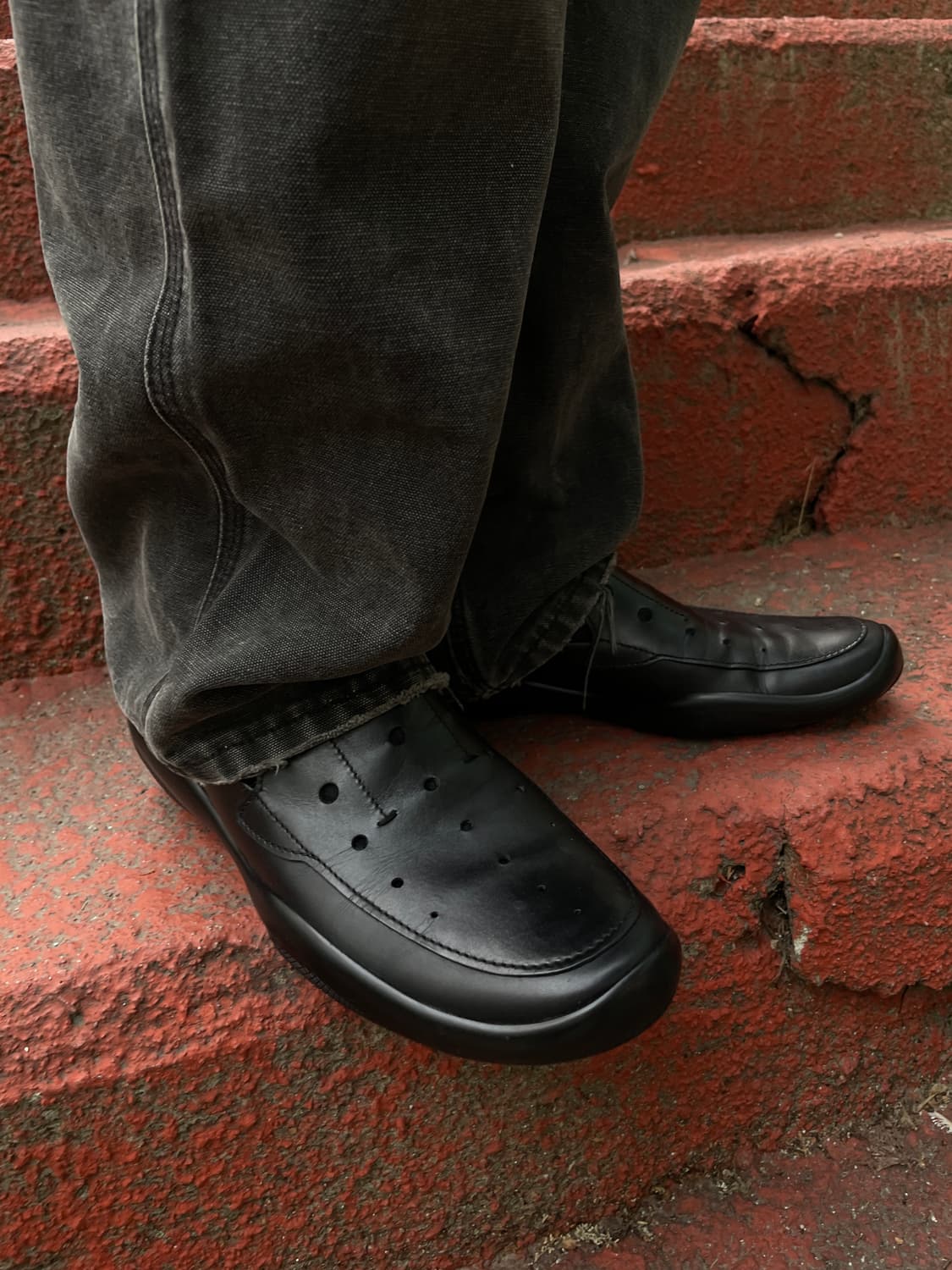 00s 프라다 스포츠 펀치 폴 레더 로퍼 블랙 상품이미지4
