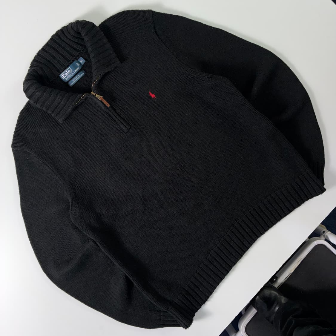 Polo  폴로 랄프로렌 자수 코튼 블랙 반집업 니트  상품이미지2