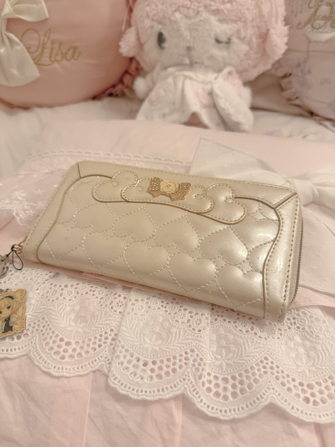 리즈리사 하트퀄팅 금장 장지갑 라떼갸루 히메카지 핀터깔 y2k 리본 상품이미지1