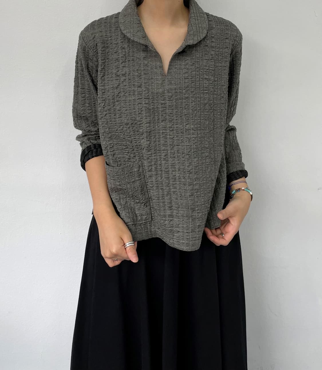 Round collar patterned crop pu 상품이미지3