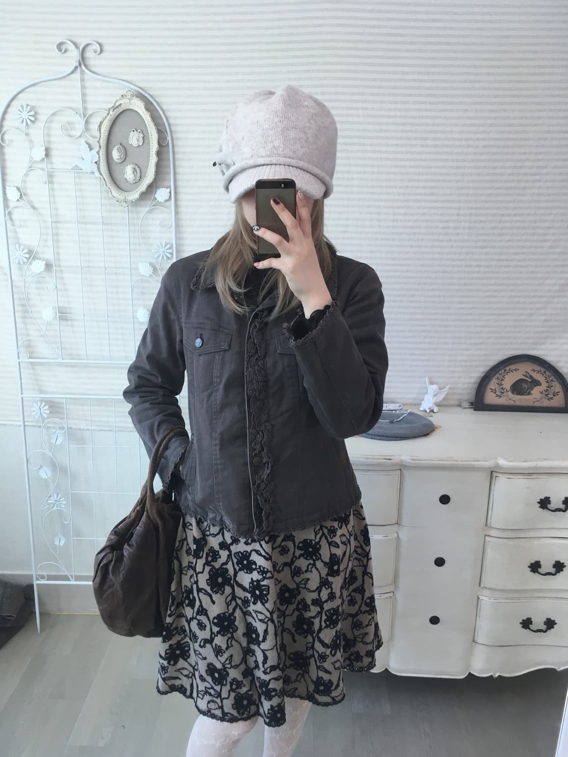 레스트로즈 브라운 프릴 레이스 퍼 자켓 상품이미지1