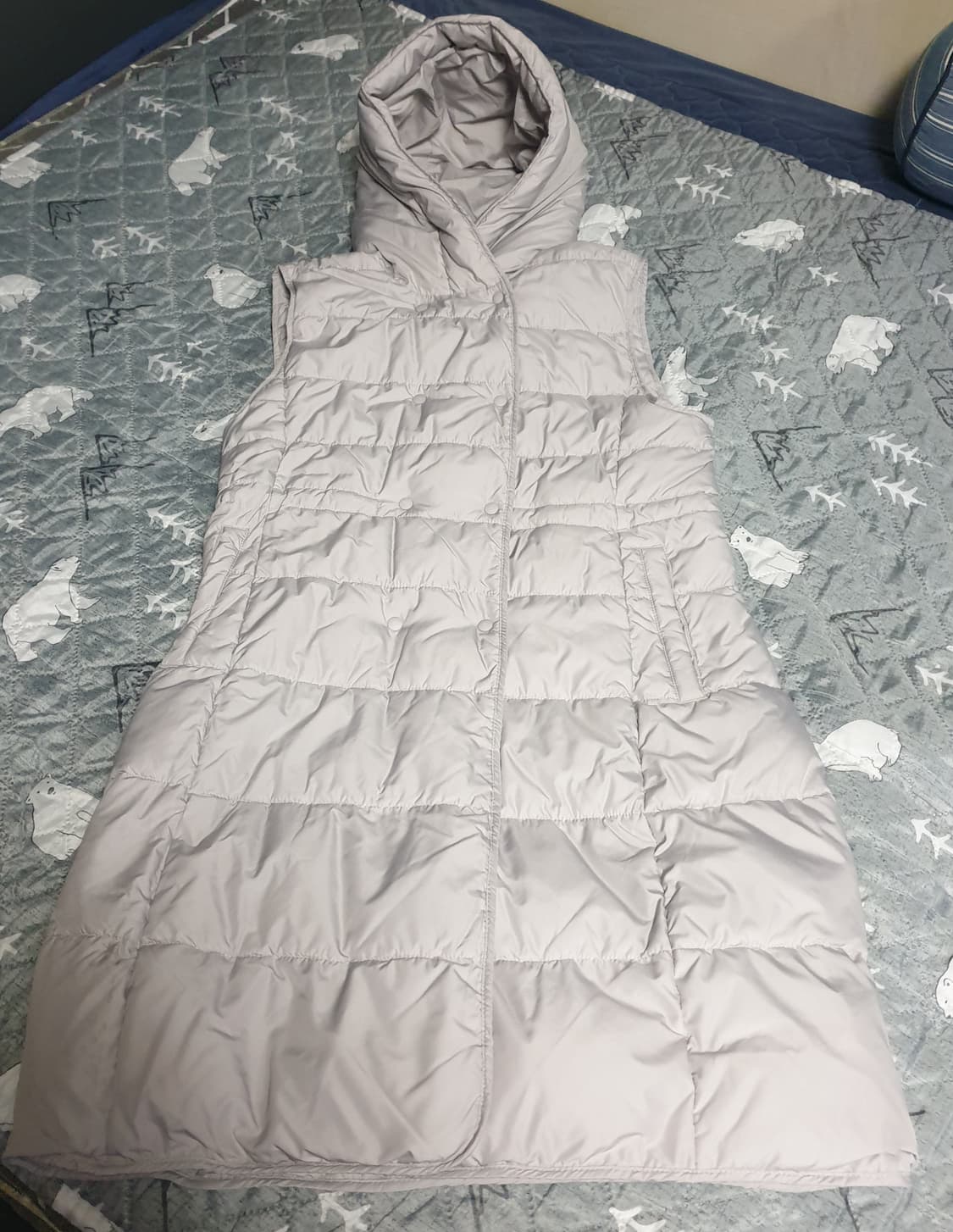 JAJU 여성 경량 다운필 롱 베스트 후드 패딩 그레이 (S) 상품이미지1