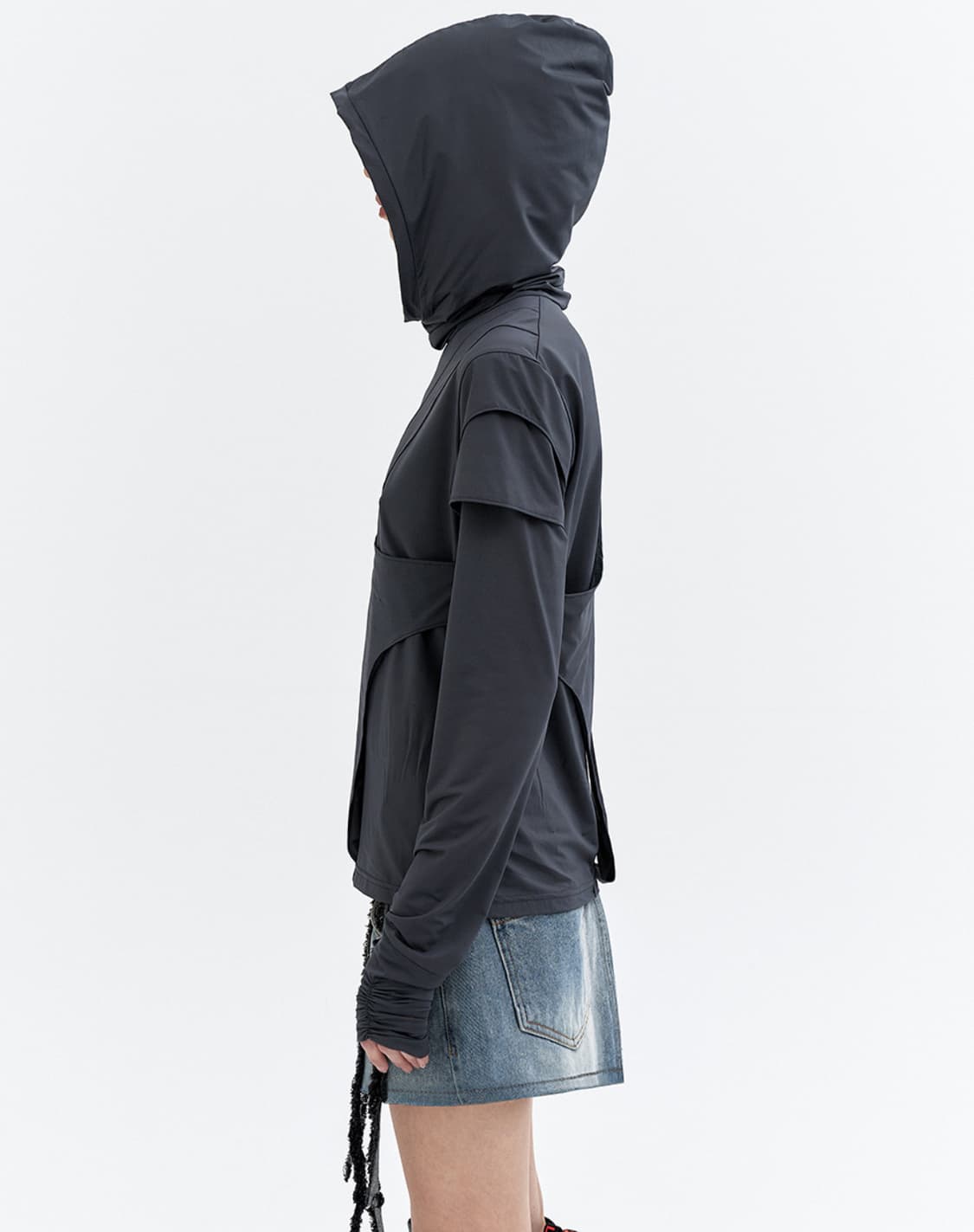 엘이이와이 커프스 셔링 레이어드 후디드 탑 그레이 상품이미지2
