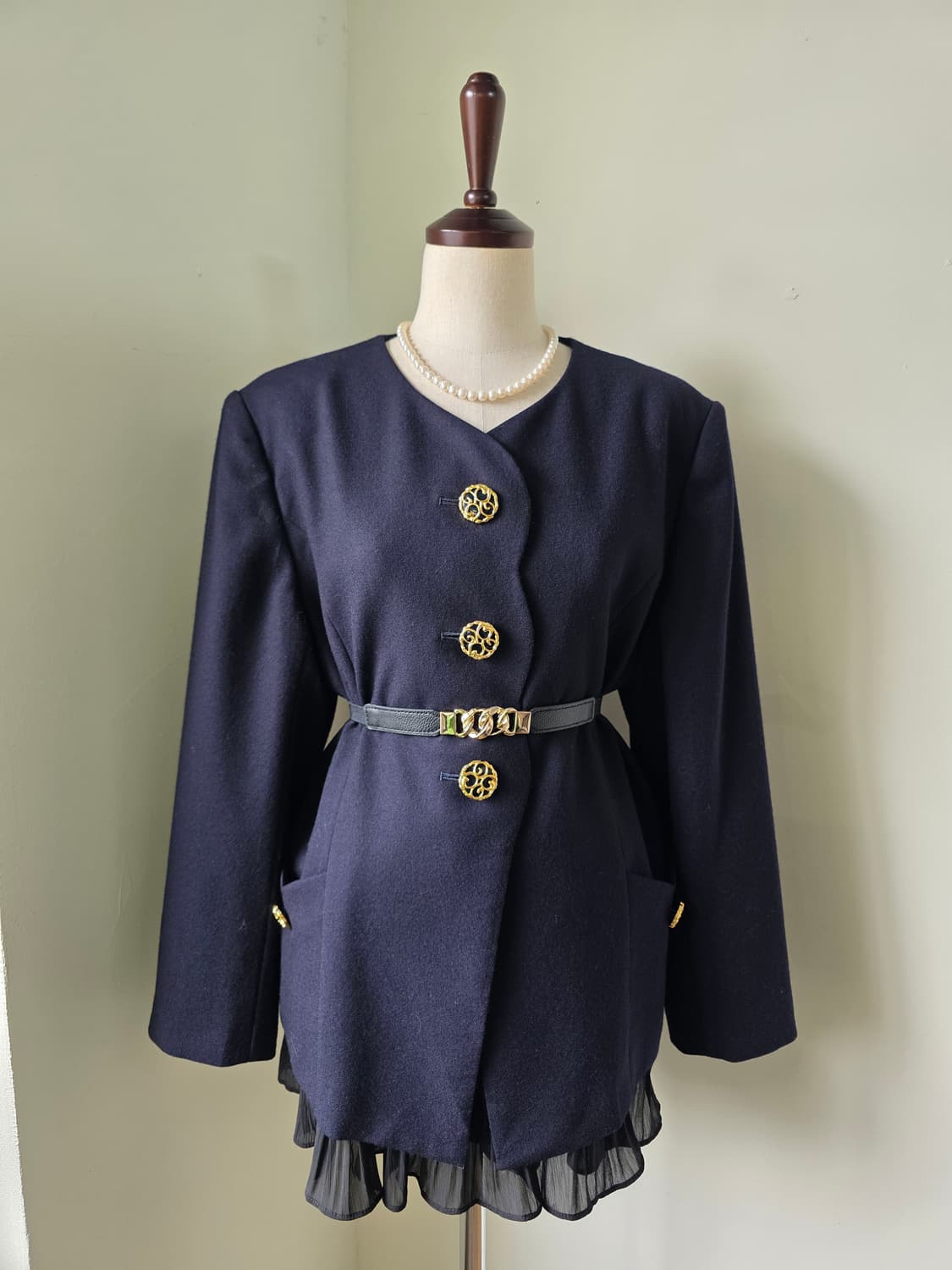 네이비 금장 단추 유니크 자켓 상품이미지1