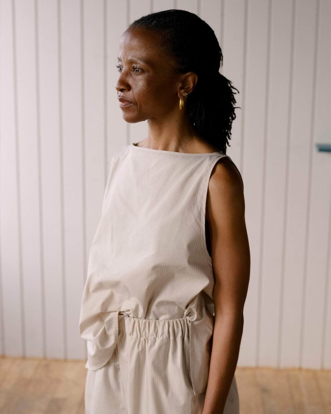 [XS,S,M]베이스레인지 Decti 오가닉 스트라이프 탑/브라운 상품이미지3